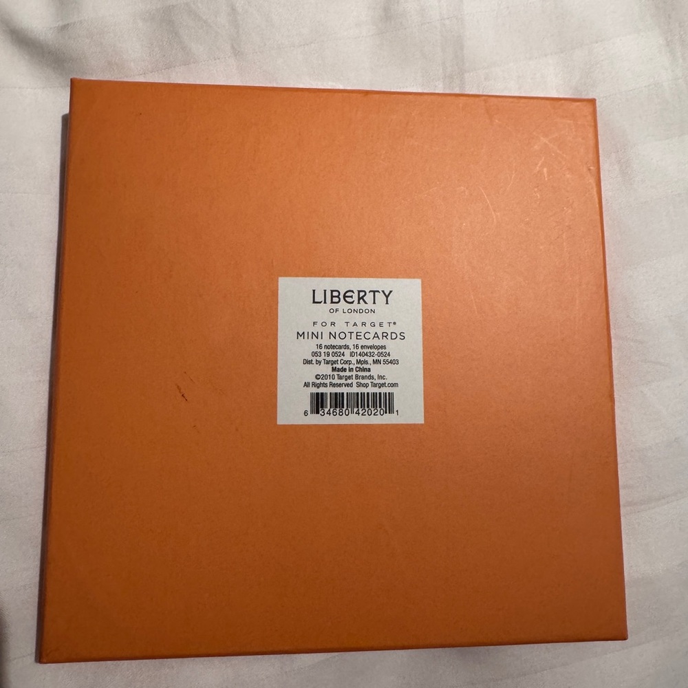New in box Liberty of London Vibrant Orange Notecards